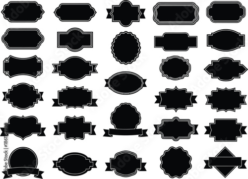 Vintage ornate label frames, decorative label silhouettes, vintage frame shapes, vintage frames set, retro outline badge, ornate geometric borders, branding and logo design, retro sticker. vector set