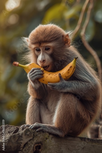 Monkey enjoying banana