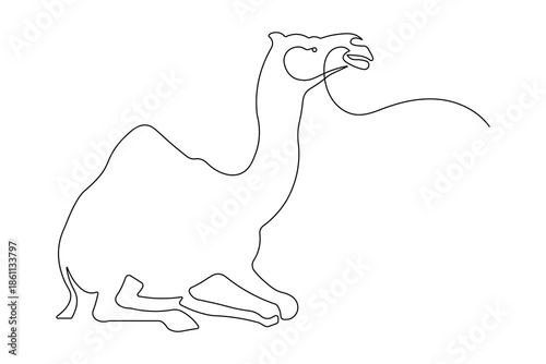 Single line art illustration of a dromedary continuous outline drawing