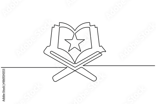 Muslim religion book icon continuous one line art drawing spiritual element