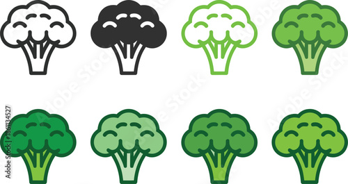 Broccoli in various styles and shades of green vegetable