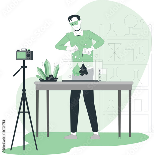 Scientist conducting an experiment in a laboratory setting with various equipment and plants