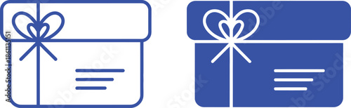 Blue gift box with white ribbon and lines present