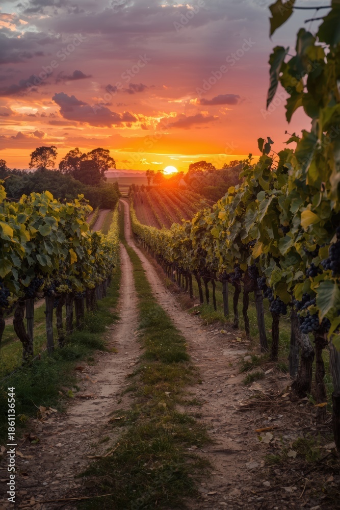 Naklejka premium Sunset over vineyard