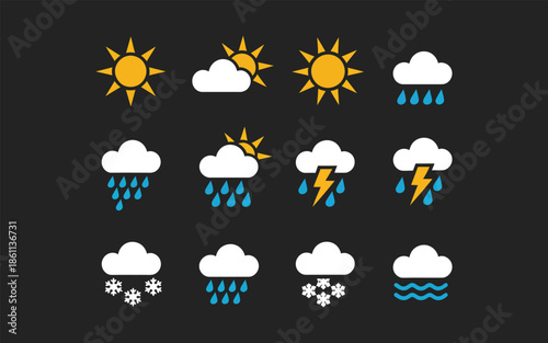 Weather sun rain snow lightning waves cloud
