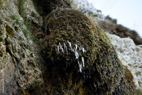 The Crying Rock at the Normandy Coast, Fècamp, France. Cliff line, beach and details of the normandy coast at Fècamp. The English Channel from the french side.