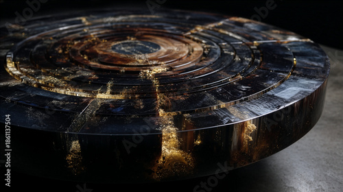 Abstract Circular Resin Table with Gold Layers - Data Visualization