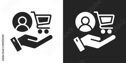 customer shopping Icon In Black And White Glyph Style