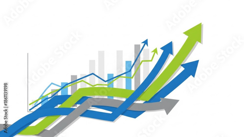 Colorful arrows and bar graph illustrating business growth and upward trend in a modern