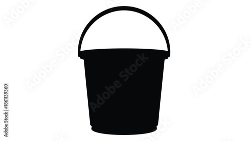A simple black bucket isolated on a white background silhouette