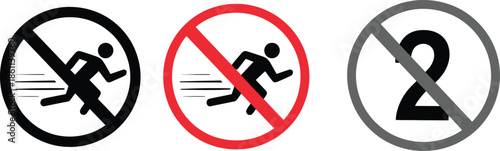 Three prohibition signs with running figures and a number