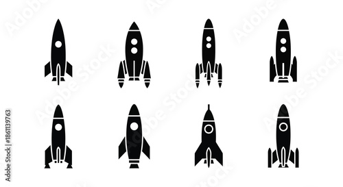 A collection of black rocket ship icons displayed in a grid format silhouette