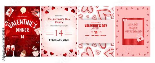 A vibrant collection of valentine's day themed invitations and romantic greeting card designs