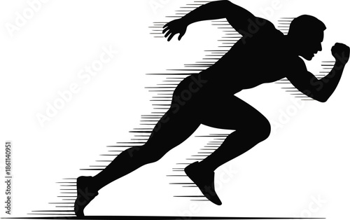 Silhouette of a sprinting runner with motion blur on white background running