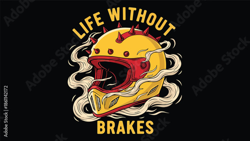 Helmet with flames logo life without brakes.