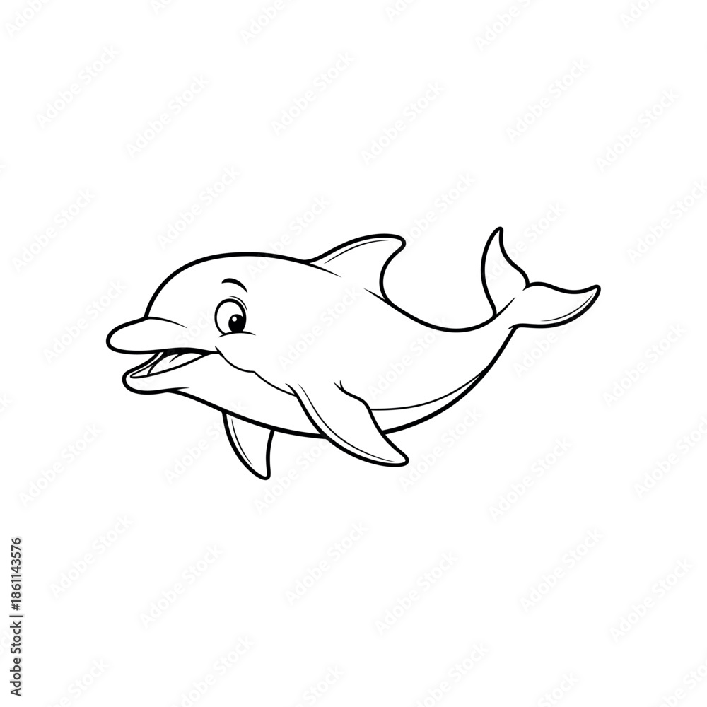 Obraz premium A smiling dolphin swims in the ocean with a fin and tail illustration.