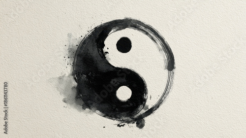 Yin yang symbol ink black white circle zen balance painting abstract watercolor art tao harmony design minimal brush stroke spiritual philosophy sign oriental meditation concept grunge splash