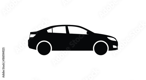 A sleek modern sedan depicted in a stark black outline emphasizing its form silhouette