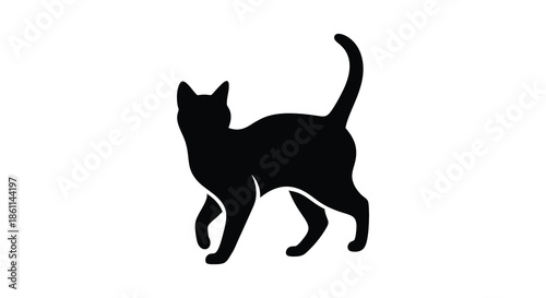 A striking black cat in a dynamic pose captured as a bold graphic silhouette