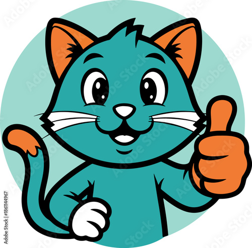 Cat Thumbs Up Approval Happy Mascot Cartoon Character Icon