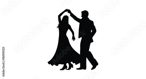 A romantic moment captured a couple gracefully dancing together in a striking silhouette