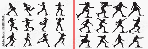 urban action silhouette vector, skate style black silhouettes, street movement illustration set, youth action outline art, lifestyle vector collection, urban icon set, people clipart silhouettes, stre