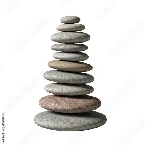 Photography Balanced stack of smooth zen stones on gray background
