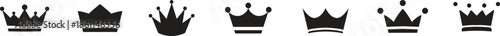 Set of black royal crown icons and silhouettes for luxury branding and king or queen heraldry design