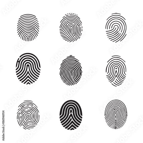 set of finger print fingerprint lock secure security logo vector icon