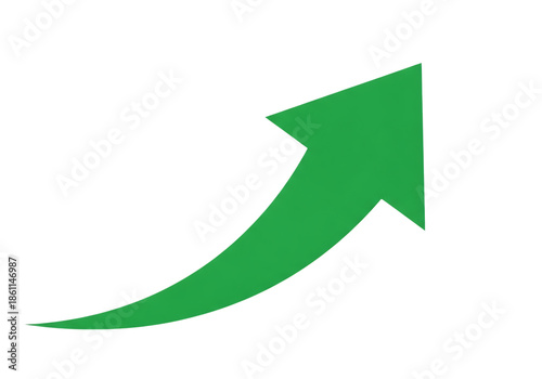 Green curved arrow pointing upwards isolated on transparent background