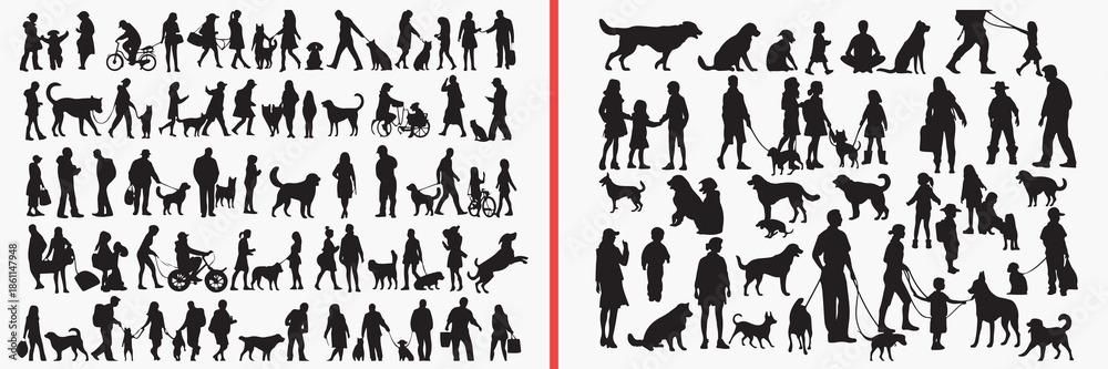 Fototapeta premium hunting dog silhouette vector, dog animal black silhouettes, wild dog illustration set, canine running outline art, hunting vector collection, dog icon set, animal clipart silhouettes, wildlife graphi
