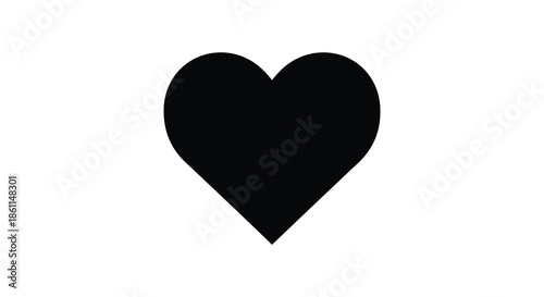A simple bold depiction of a heart shape presented as a striking black silhouette