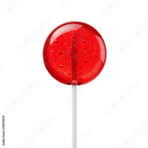 Red Lollipop With Bubbles on a Stick Captured Against a White Background