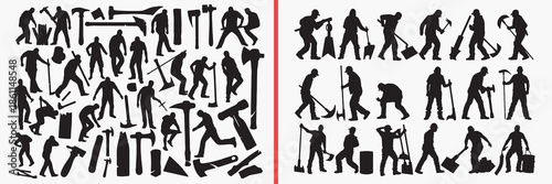 tool usage silhouette vector, human work black silhouettes, handyman activity illustration set, repair work outline art, maintenance vector collection, tool icon set, worker clipart silhouettes, repai