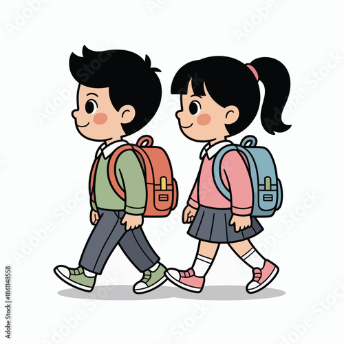 Children Walking Together on the Way to School