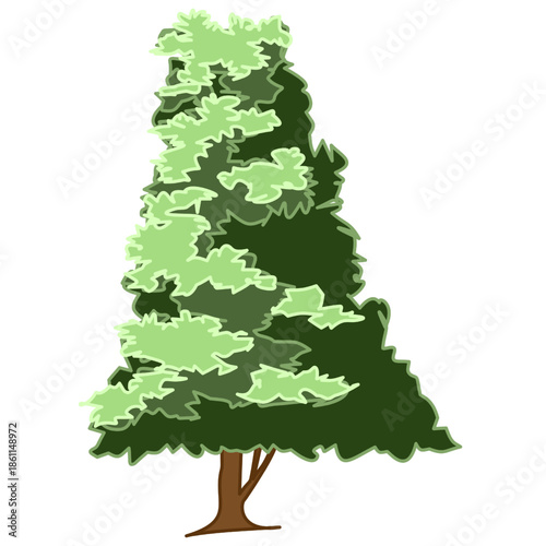 artistic flat-vector illustration of a tree with a unique inverted trapezoidal canopy. The concept represents creativity in nature, unique topiary art, and modern environmental design. It is perfect f