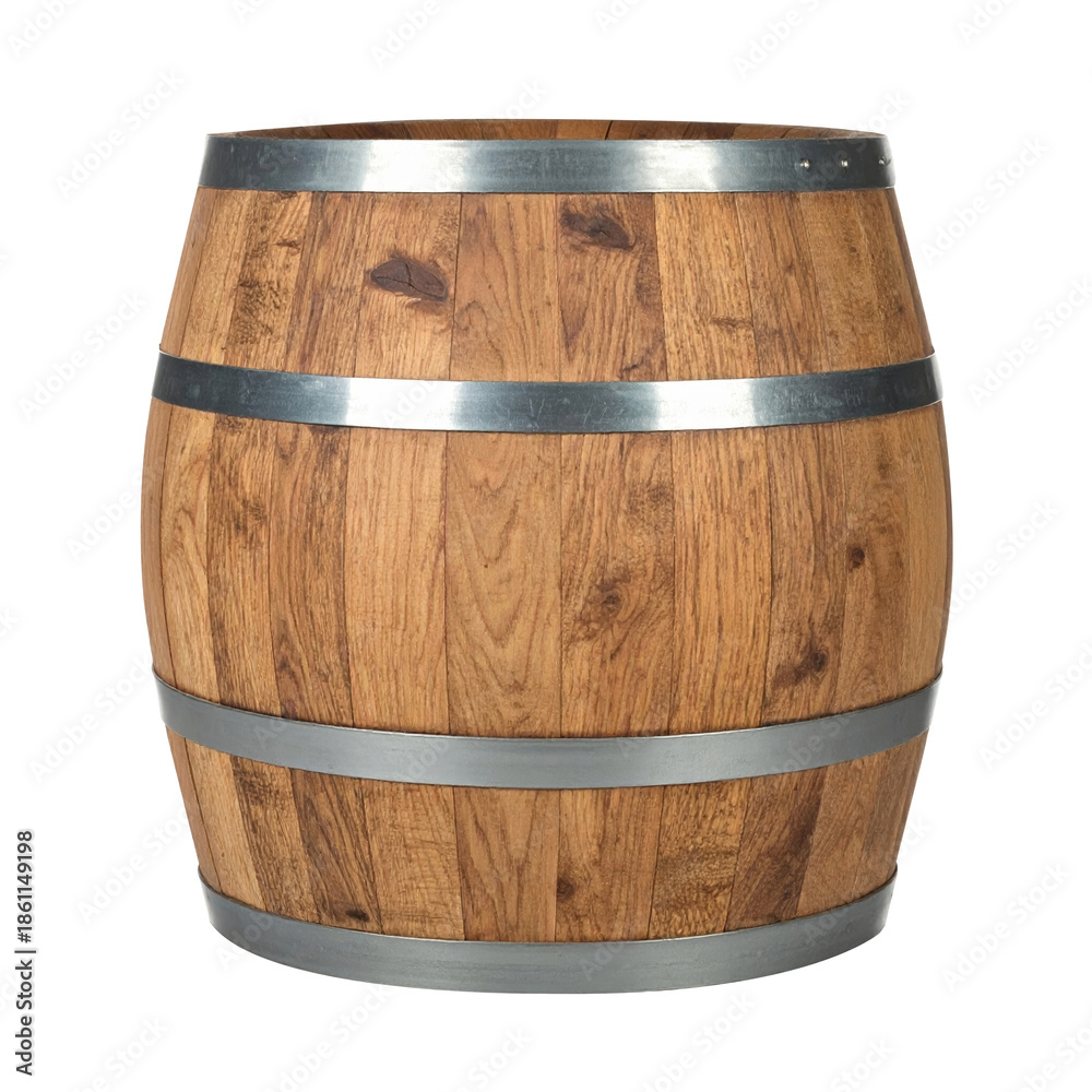 Obraz premium Wooden grunge old oak barrel isolated on white background