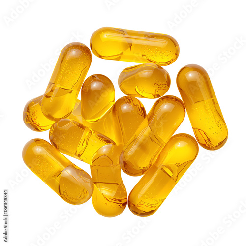 Yellow Capsules Are Arranged in a Circular Pattern on a White Background