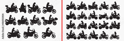 motorcycle silhouette vector, bike rider black silhouettes, motorbike illustration set, biker riding outline art, motorcycle vector collection, racing bike icon set, bike clipart silhouettes, transpor