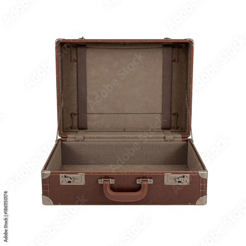 Vintage Suitcase Placed on a Surface With Open Lid Showing Empty Interior for...