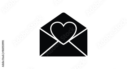 A black envelope displays a heart shaped cutout symbolizing love and correspondence a striking silhouette