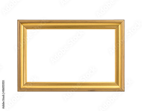 Gold frame for a picture in a classic baroque style on a white blank background.