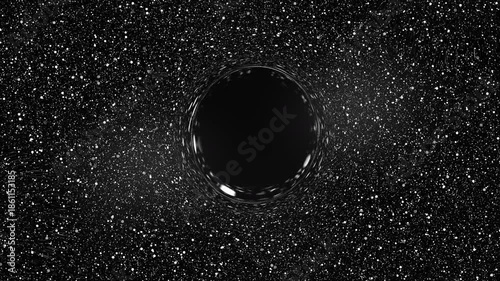 Universe showing a black hole bending light with strong gravitational pull on stars