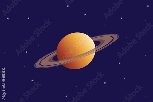 Planet saturn with star background. Moon star Sun planet Concept. Colored flat vector illustration isolated