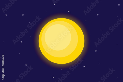 The sun shines with a backdrop of stars. Moon star Sun planet Concept. Colored flat vector illustration isolated