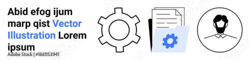 Gear, document folder, and user avatar emphasizing workflow, process management, and profile-based operations. Ideal for team collaboration, software, automation, user management technical tools