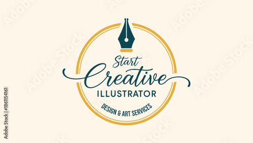 Creative Illustrator Design and Art Services Logo with Ink Pen Icon.