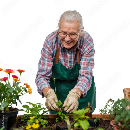 Woman Tends to Garden While Smiling in a Bright Indoor Space With Flowers and...