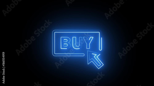 Neon glowing buy text effect, editable neon light text buy isolated on black background.