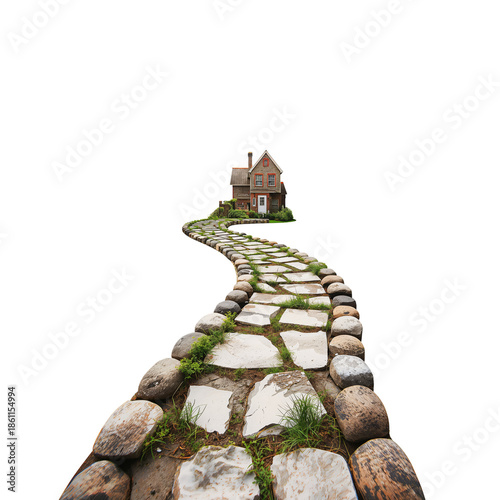 Winding Path Leads to Small House Surrounded by Empty Space at Midday